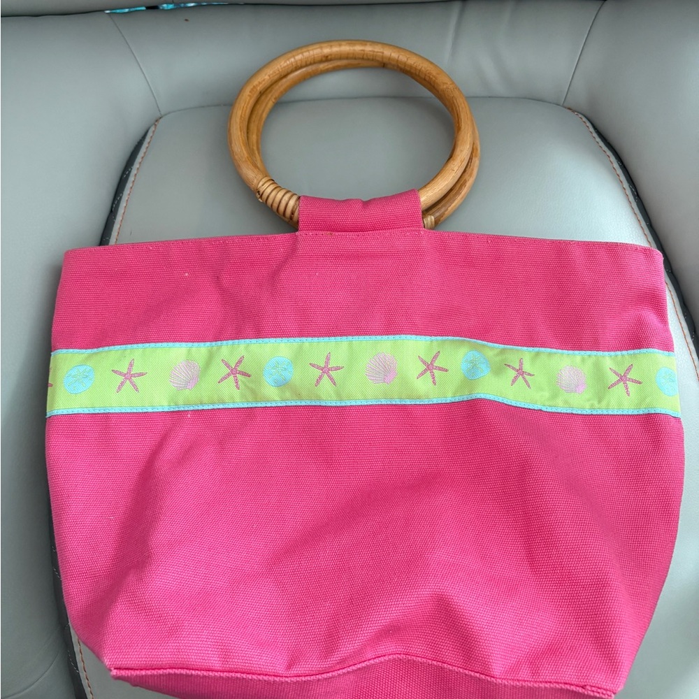 Vibrant Pink Tote with Wooden Handles